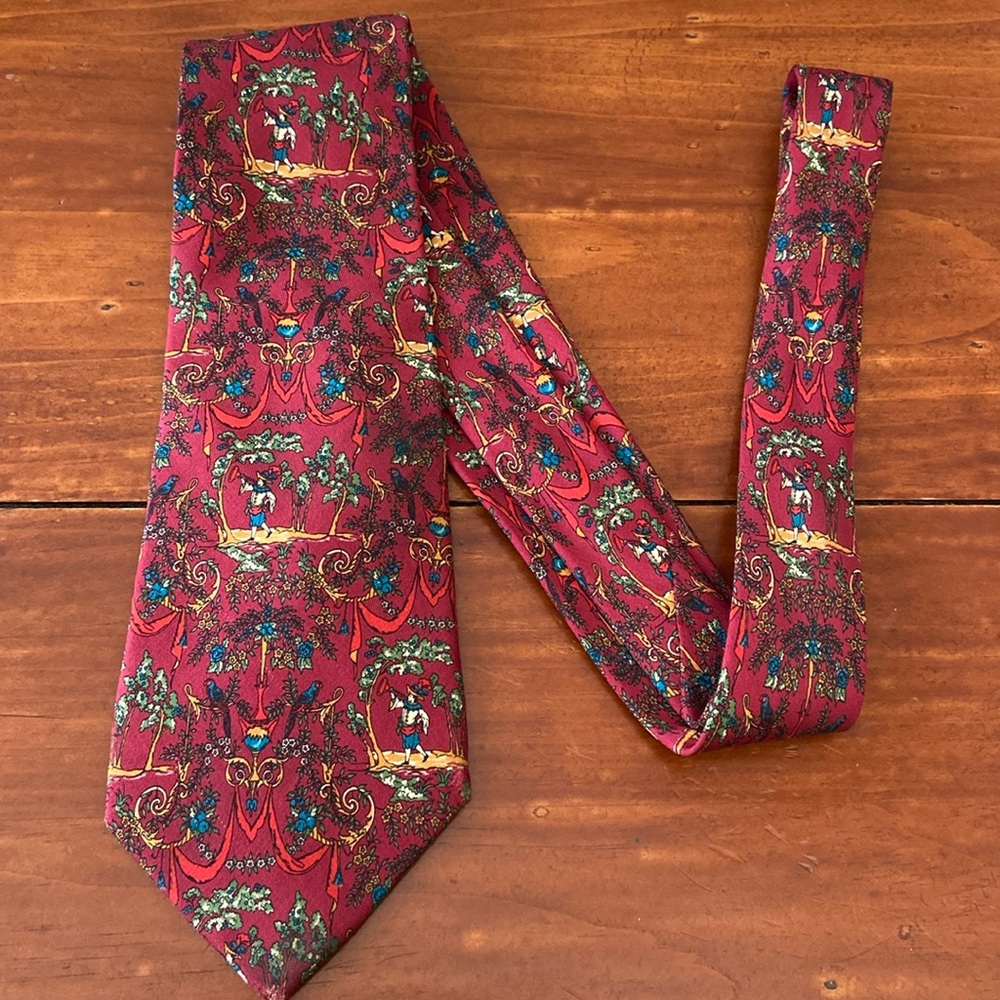 Salvatore Ferragamo Maroon With Horn Blower and Parrot Tie